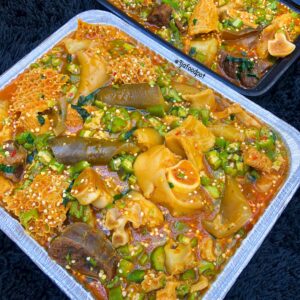 Okro Soup with beef, shaki,pomo &cowleg